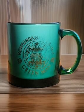 VTG Culver Green Glass Green Man Renaissance Faire Mug 22 oz 22k Gold FLAWS